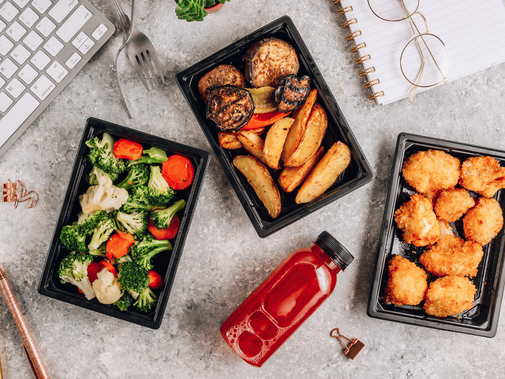 Office Meal Prep – Healthy balanced meals packed in glass containers